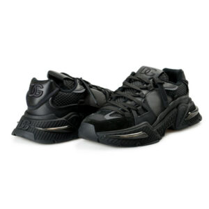 Dolce & Gabbana Men's Black Logo Print Leather & Canvas Sneakers Shoes