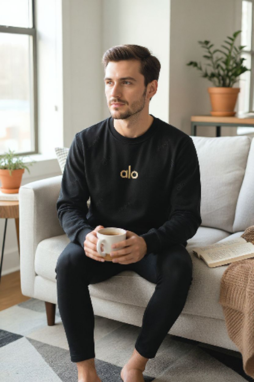 Sweatshirt Noir Alo Logo Doré