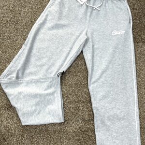 Jogging Gris Chiné Coupe Large avec Bande Latérale Blanche et Logo 'SWZ'