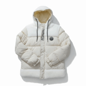 Veste Puffer Trapstar Bicolore à Épaules en Mouton Synthétique Crème