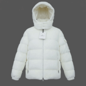 Blouson Moncler de Luxe en Fausse Fourrure - Blanc Cassé
