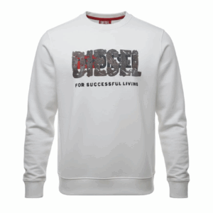 Sweat-shirt Diesel Logo Déstructuré en Strass - Blanc