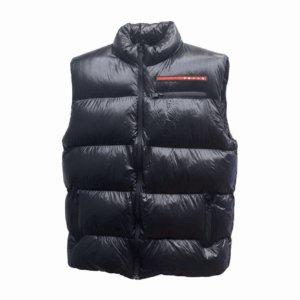 Gilet Sans Manches Matelassé Prada Brillant avec Écusson