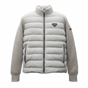 Blouson beige matelassé à manches en maille Prada