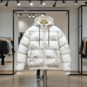 Doudoune Bomber Crème Imprimée All-Over "BB Balenciaga"