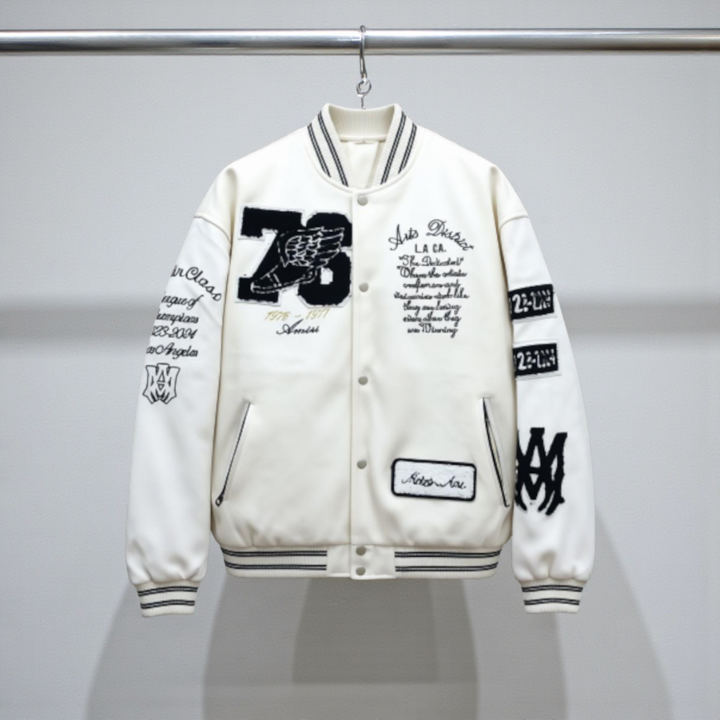 Blouson Varsity Crème "Arts District" - Appliqués Brodés