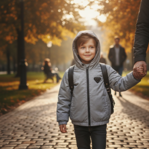 Blouson à capuche déperlant Enfant "Prada" – Gris Géométrique